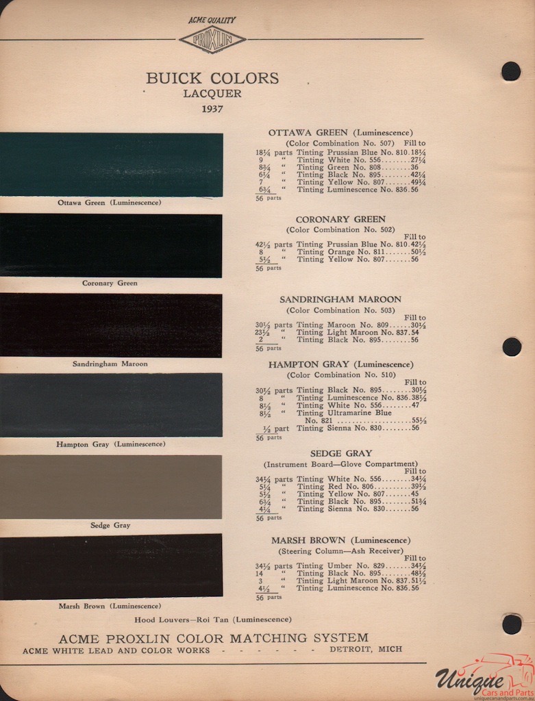 1937 Buick Paint Charts Acme 4